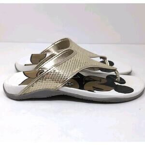 Mickey Mouse Thong Sandals Women's Size L 9-10 Beach Flip Flop Gold Sequins READ